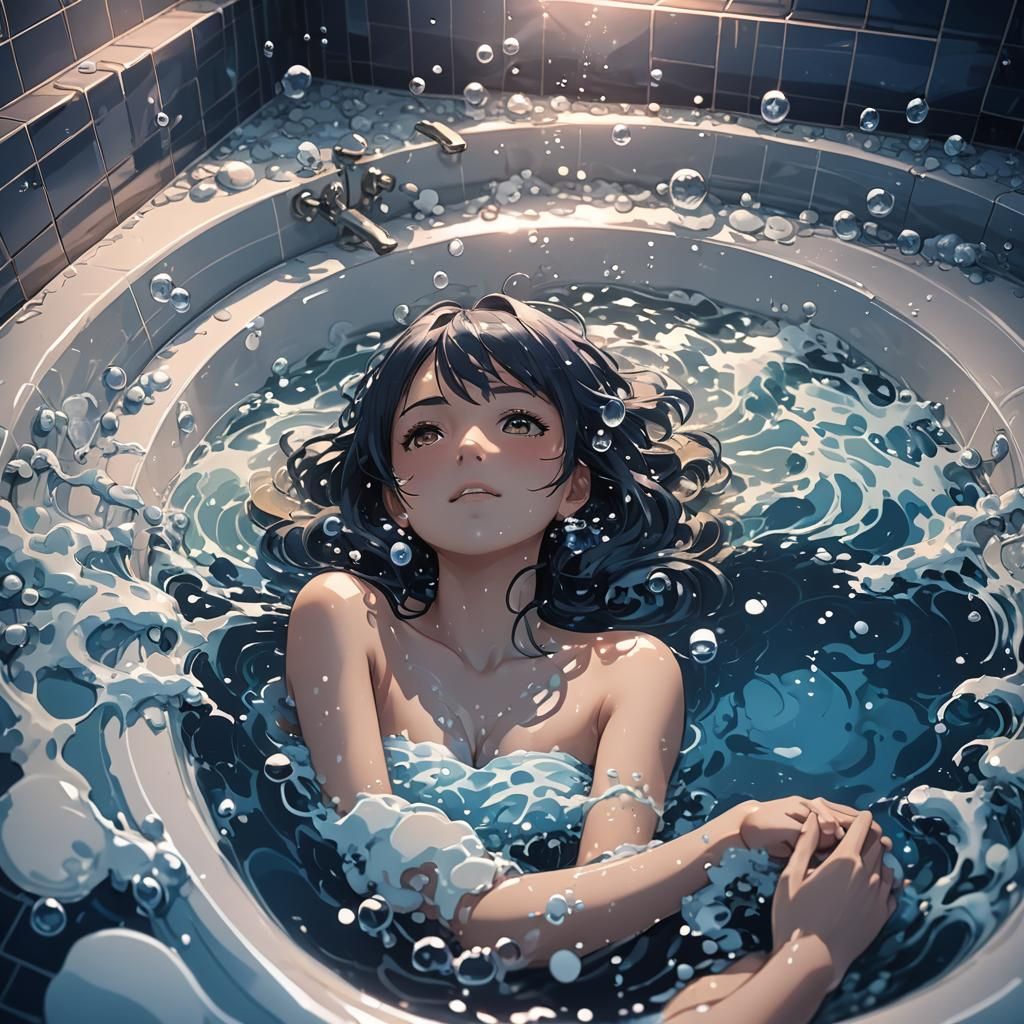 Anime Style Digital Bath with Vibrant Colors