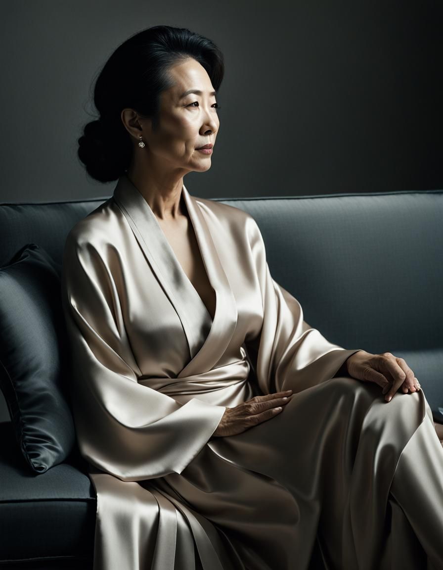 Elegant Korean Woman in Silk Robe: Fine Art Photography