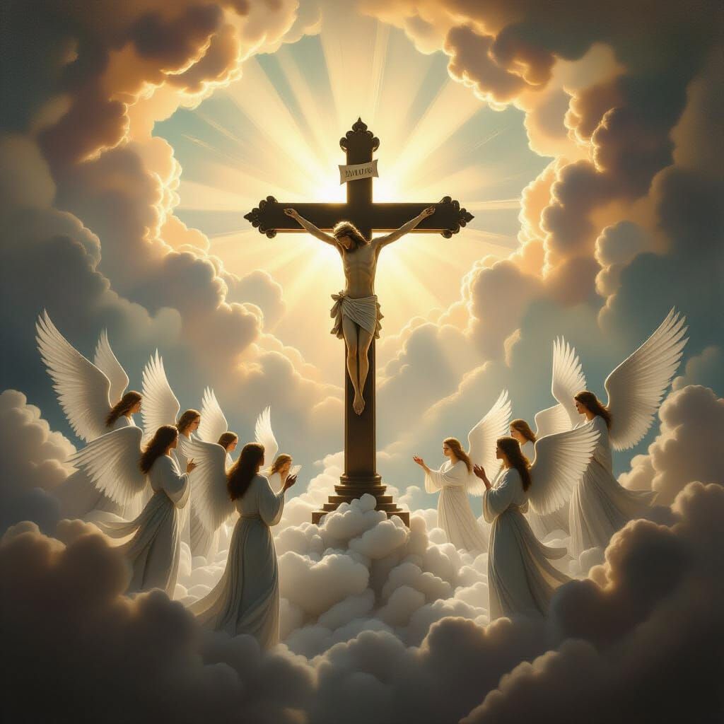 Majestic Cross with Angels and Jesus' Miracles in Baroque St...