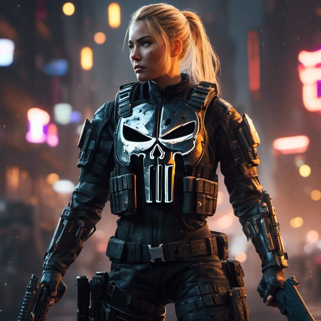Lady Punisher in Tactical Gear with Neon Lights