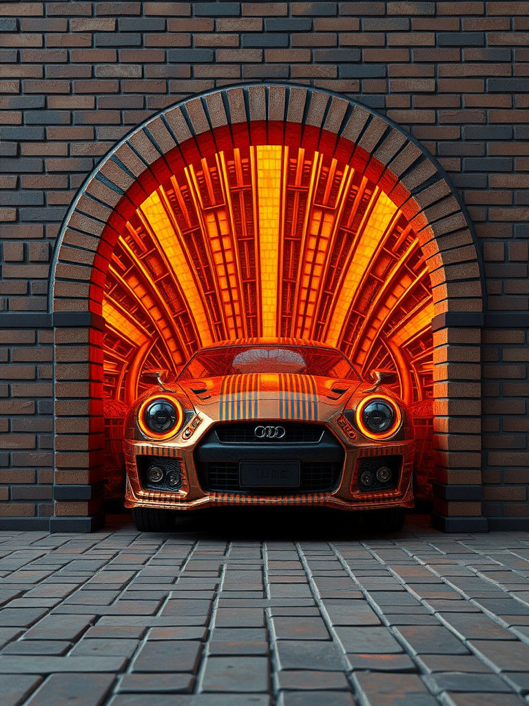 Magical Car Bursting From Golden Brick Wall