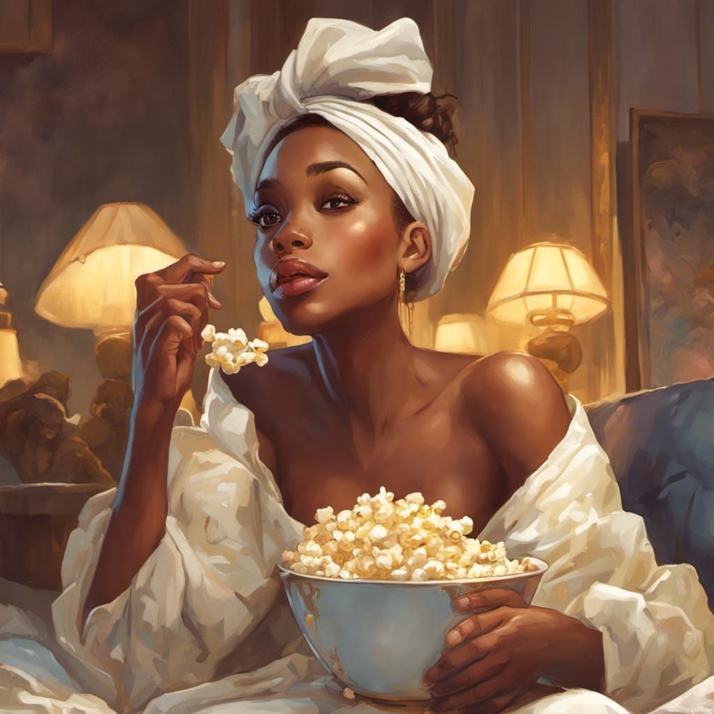 Disney's Tiana Portrait Eating Popcorn, Romantic Lighting
