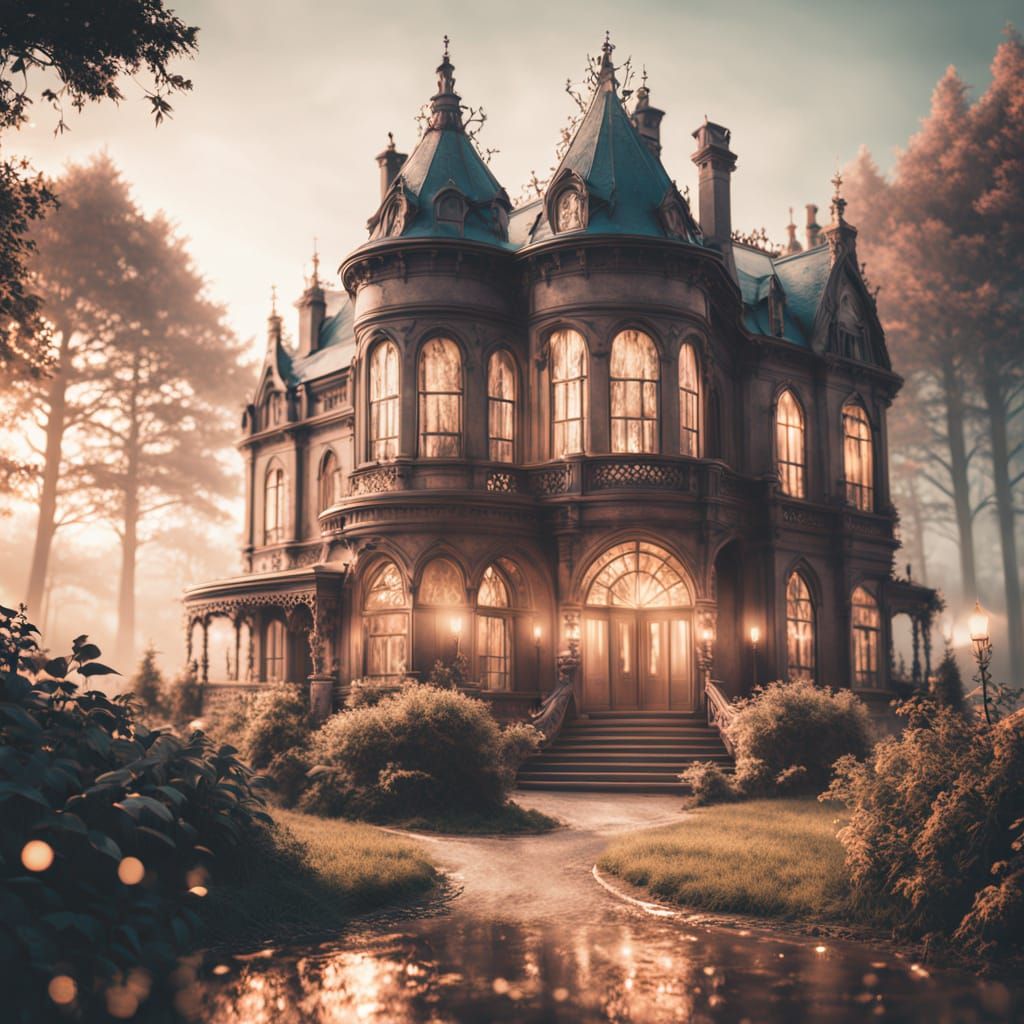 Enchanting Gothic Mansion in a Mystical Forest