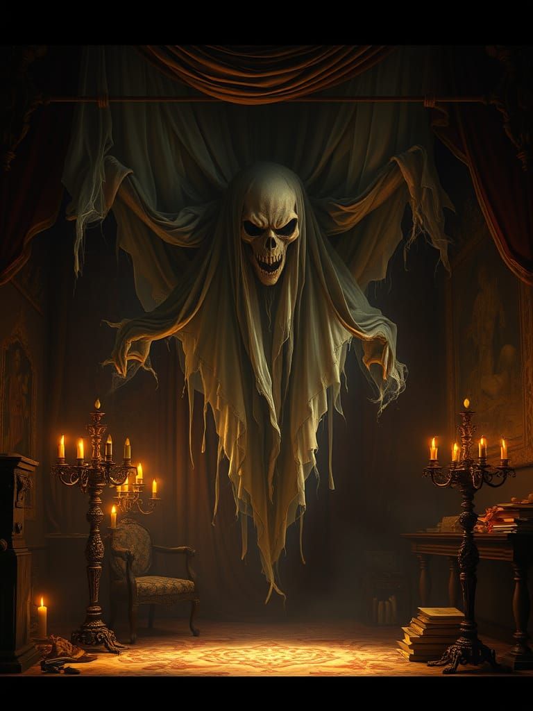 Spectral Apparition in Renaissance-Inspired Dark Fantasy Sce...