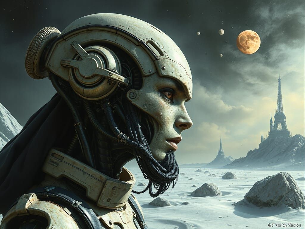 Cyborg Goddess in a Surreal, Dali-Inspired Sci-Fi World