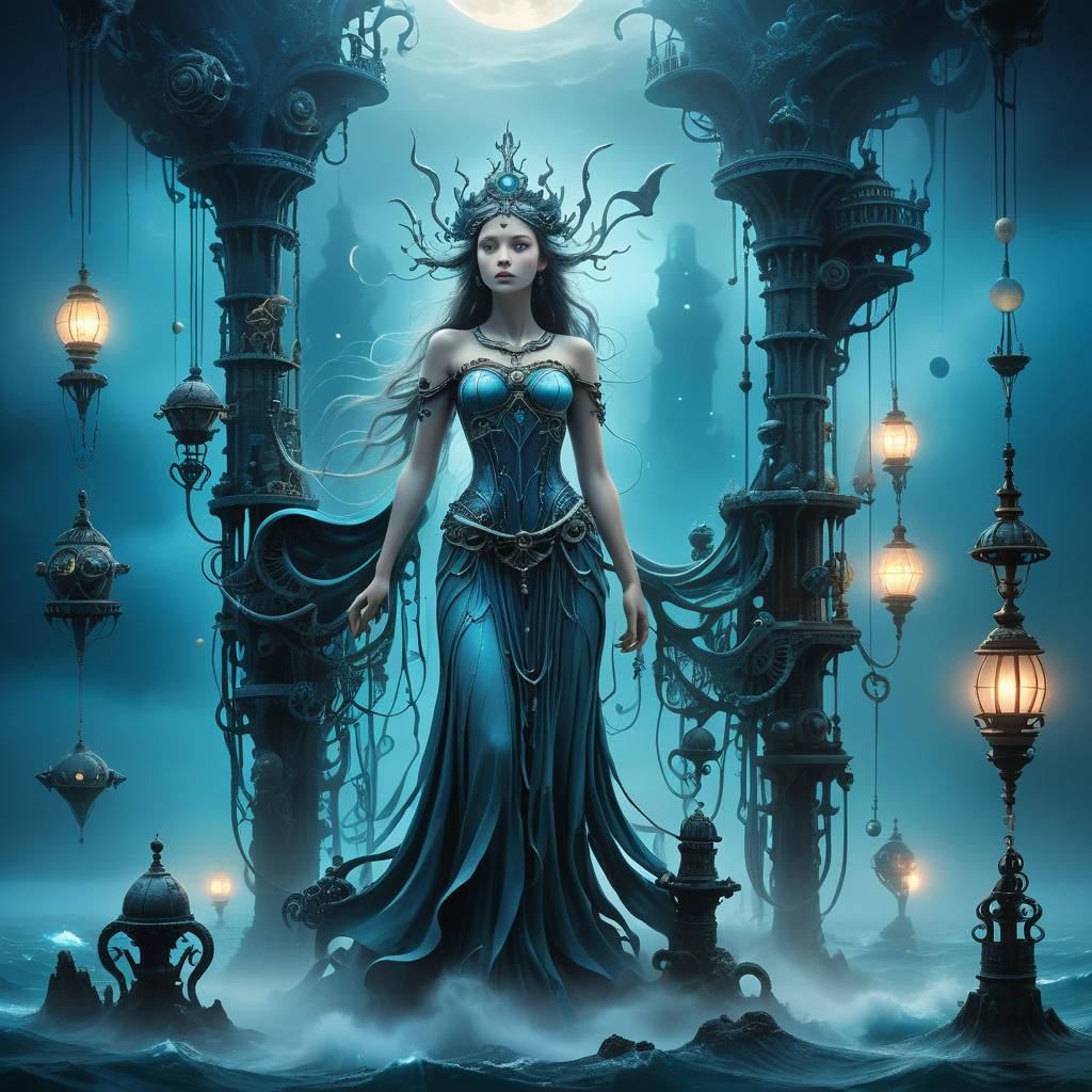 Lonely Sea Goddess in Dreamlike Fantasy Setting