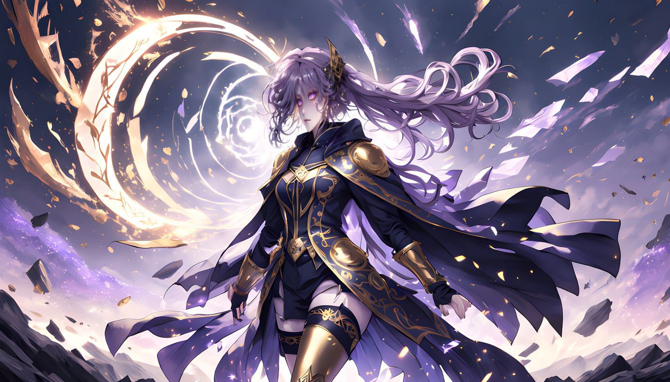 Anime-Inspired Warrior Maiden in a Shattered Landscape