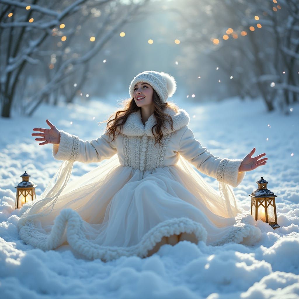 Serene Winter Wonderland with Snow Angel in Flawless Embroid...