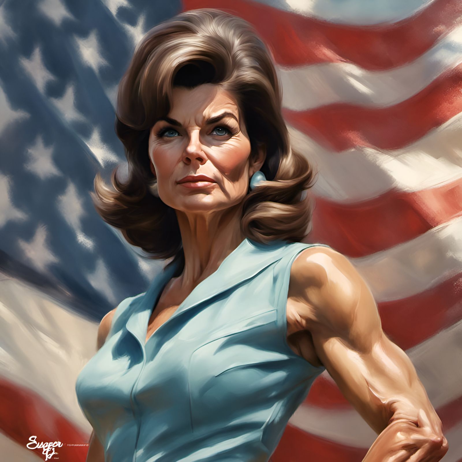 Muscular Jackie Kennedy Portrait in Digital Art Style