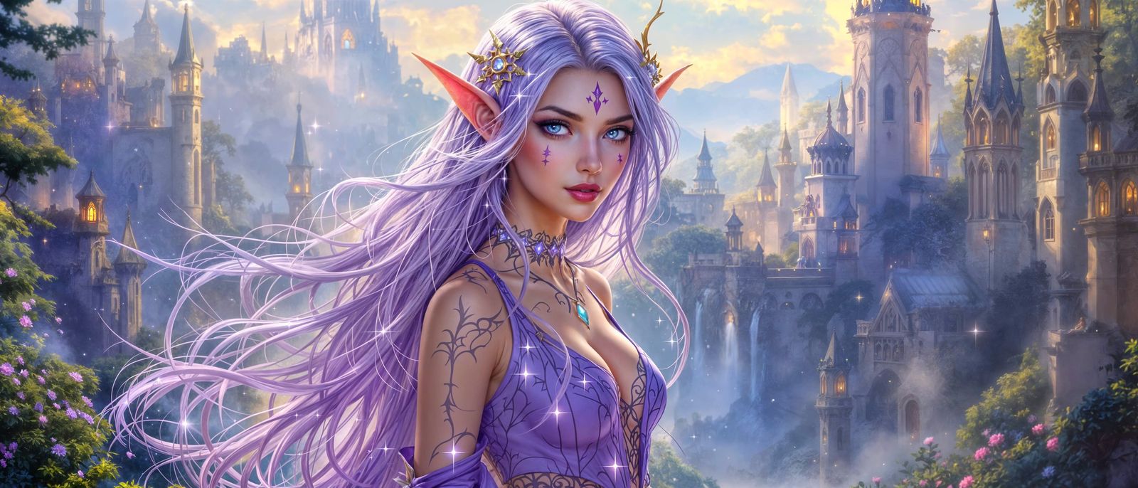 Ethereal High Elven Sorceress in Enchanted City