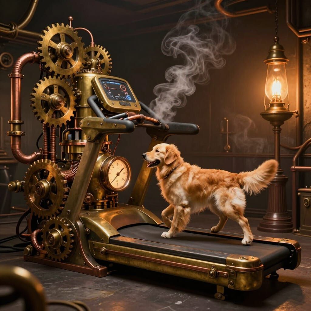 Steampunk Dog Walker Treadmill with Intricate Gears