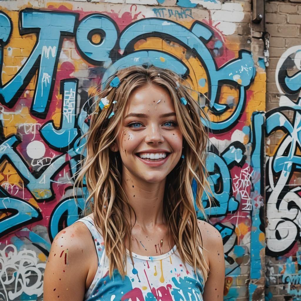 Sydney Sweeney Lookalike on Bondi Beach in Graffiti Art