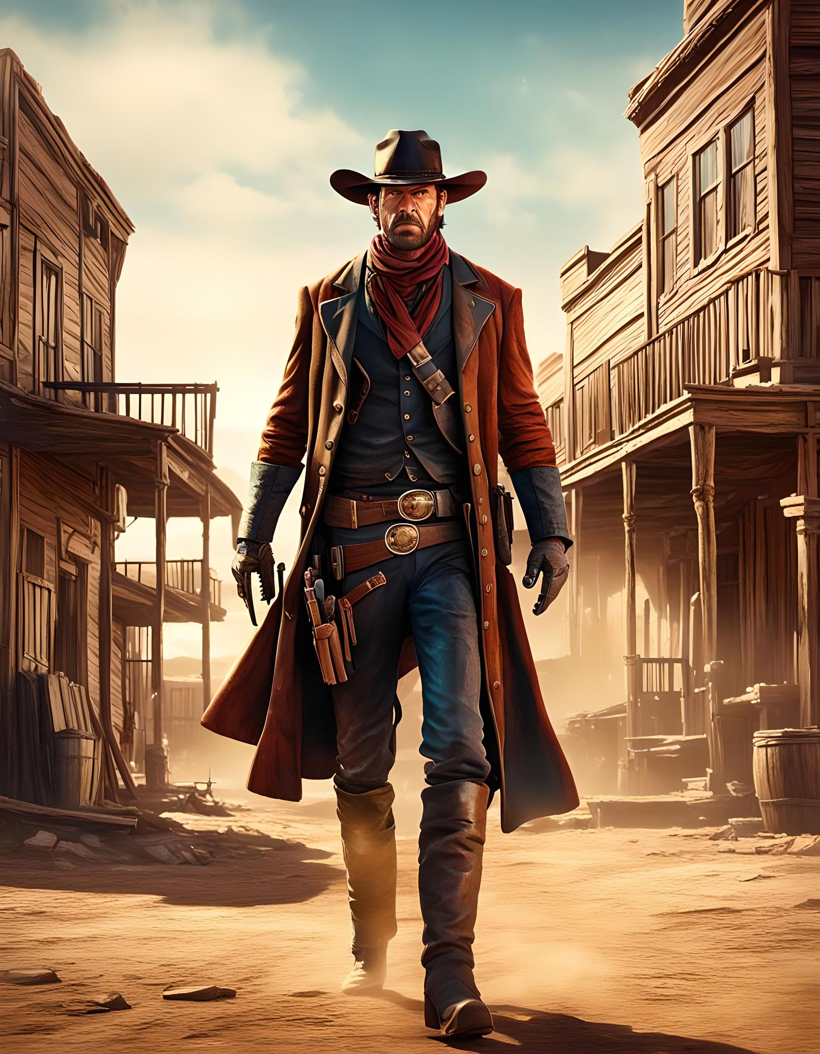 Wild West Cowboy Duel: Digital Illustration