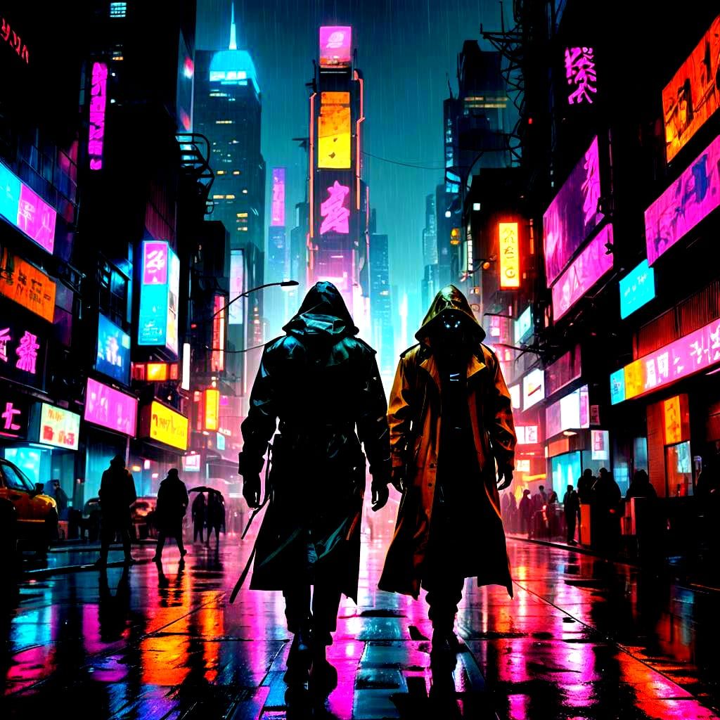 Cyberpunk Nighttime Cityscape in Vibrant Neon Hues