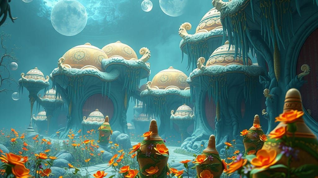 Ethereal Fantasy Realm of Delicate Patterns and Cerulean Hue...