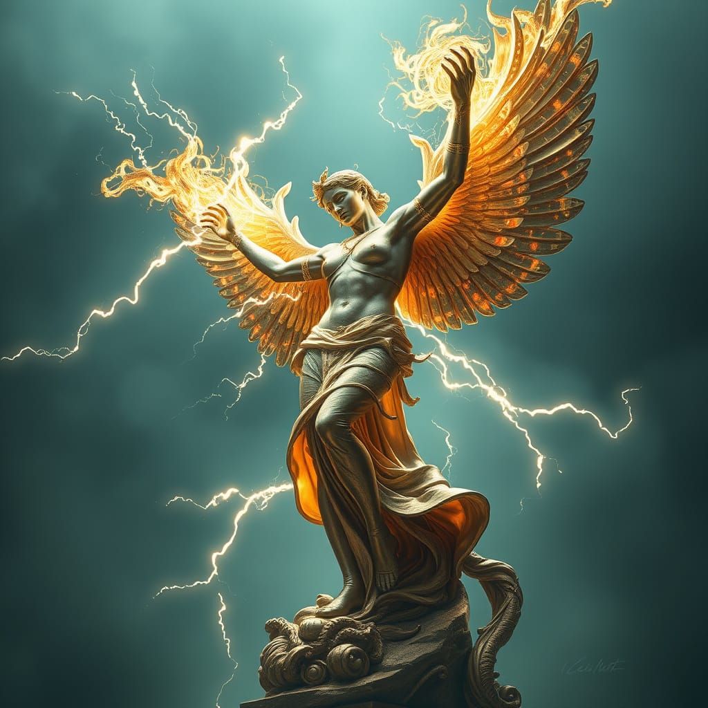 Epic Art Deco Statue of Energy in Cinematic Digital Painting