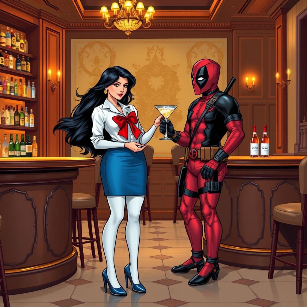 Deadpool Helps Young Woman in Comic Book Style