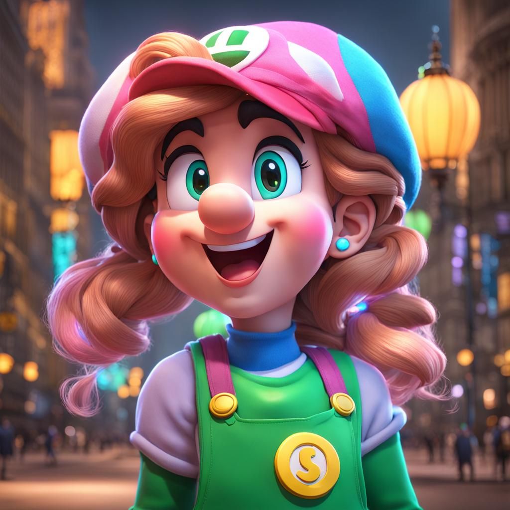 Luigi as Trans Woman: Cartoon Portrait in Epic Lighting