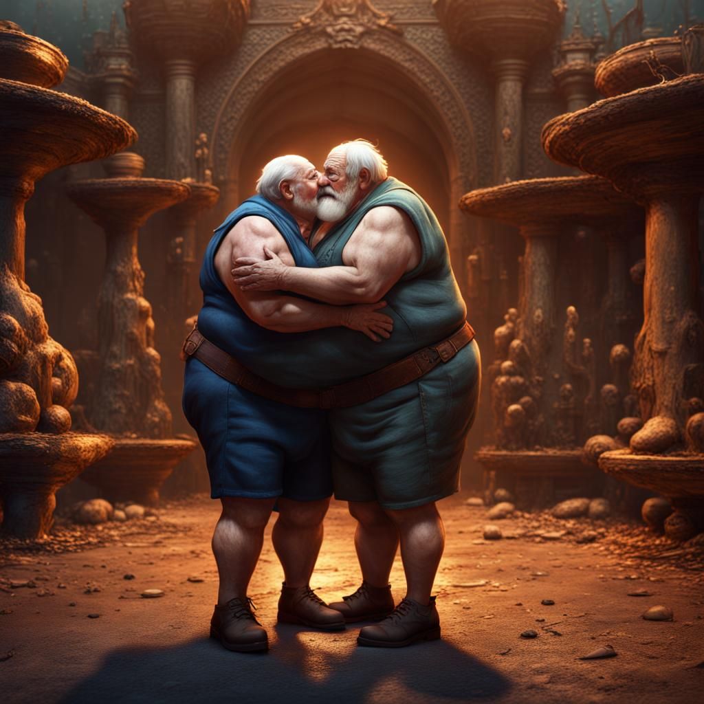 Two Men Embracing in Detailed Fantasy Art
