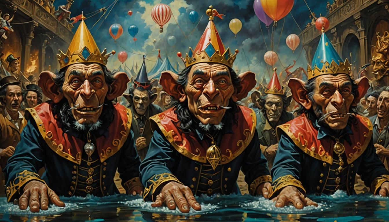 Demonic Circus Chaos: A Surreal Oil Painting