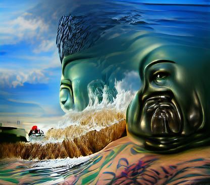 Buddha in Waves: Hyperrealistic Parallax Art