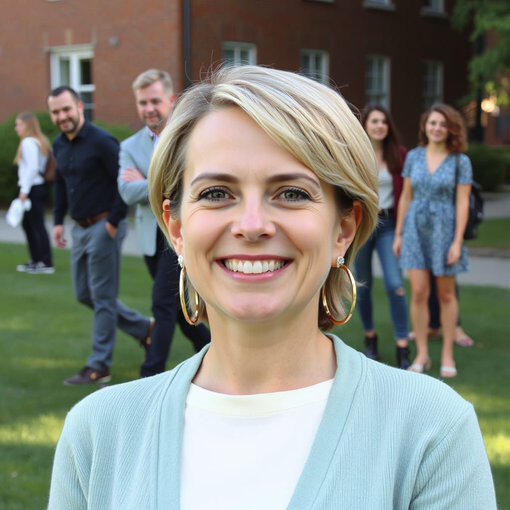Smiling Woman in Green Cardigan Portrait