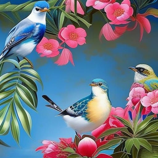 Hyperrealistic French Salon with Birds and Flowers