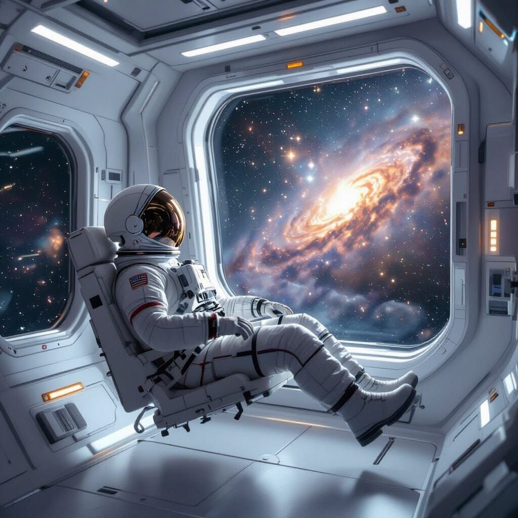 Astronaut Gazes at Stars Inside Spacecraft
