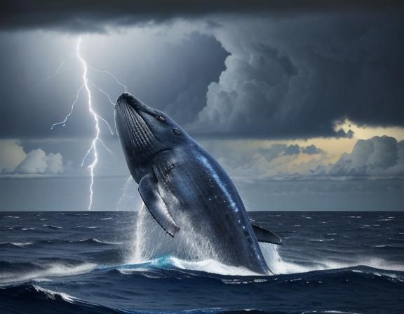 Ultra-Realistic Blue Whale in Stormy Seas