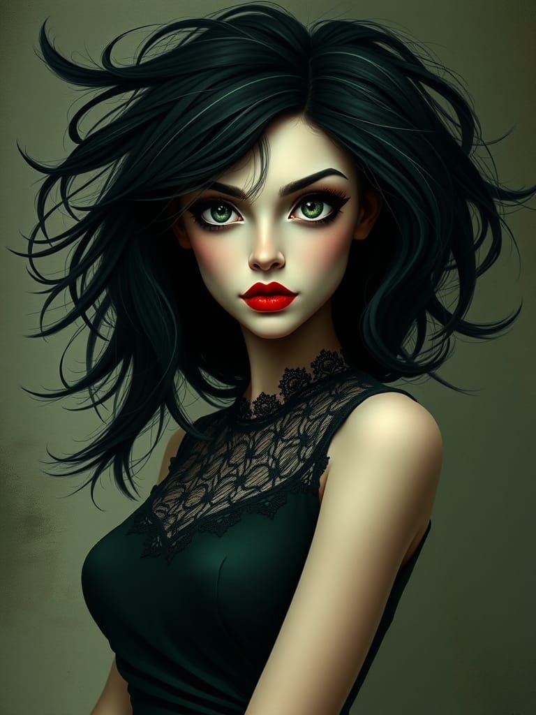 Vintage Portrait of Woman with Emerald Eyes