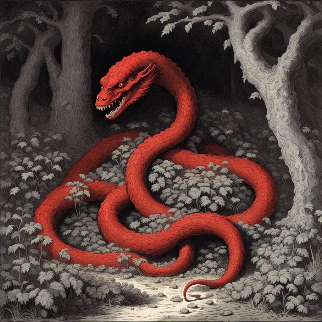 Horror Serpent Monster Hidden in Garden