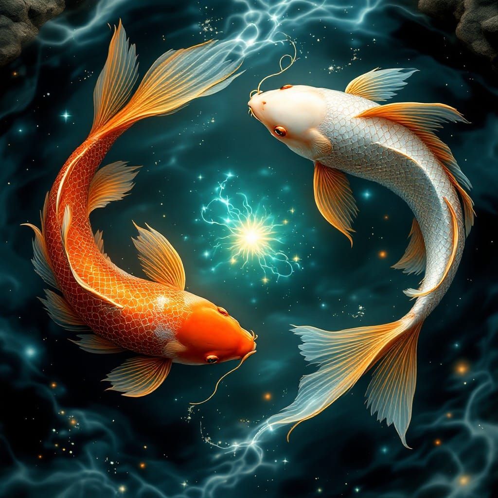 Majestic Pisces Zodiac Symbol with Dragon Koi Fish
