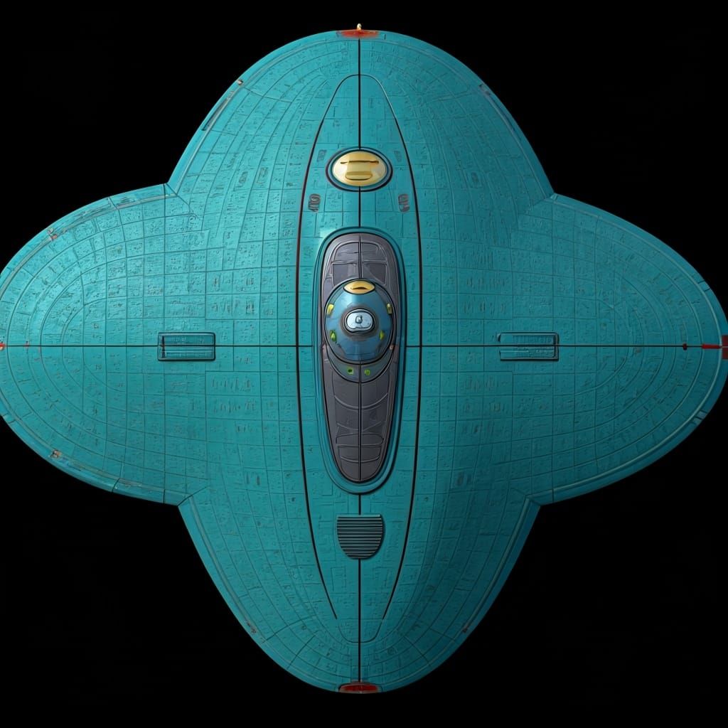 Futuristic Star Trek Ship in Turquoise and Black