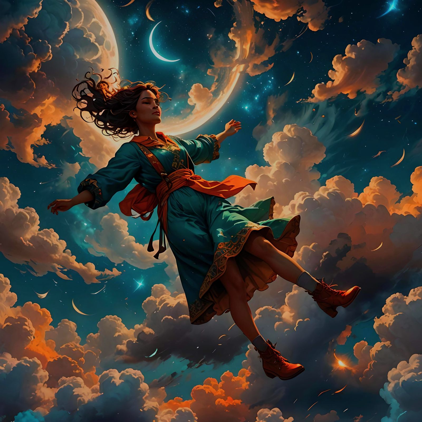 Girl Falling Through Starry Night Sky