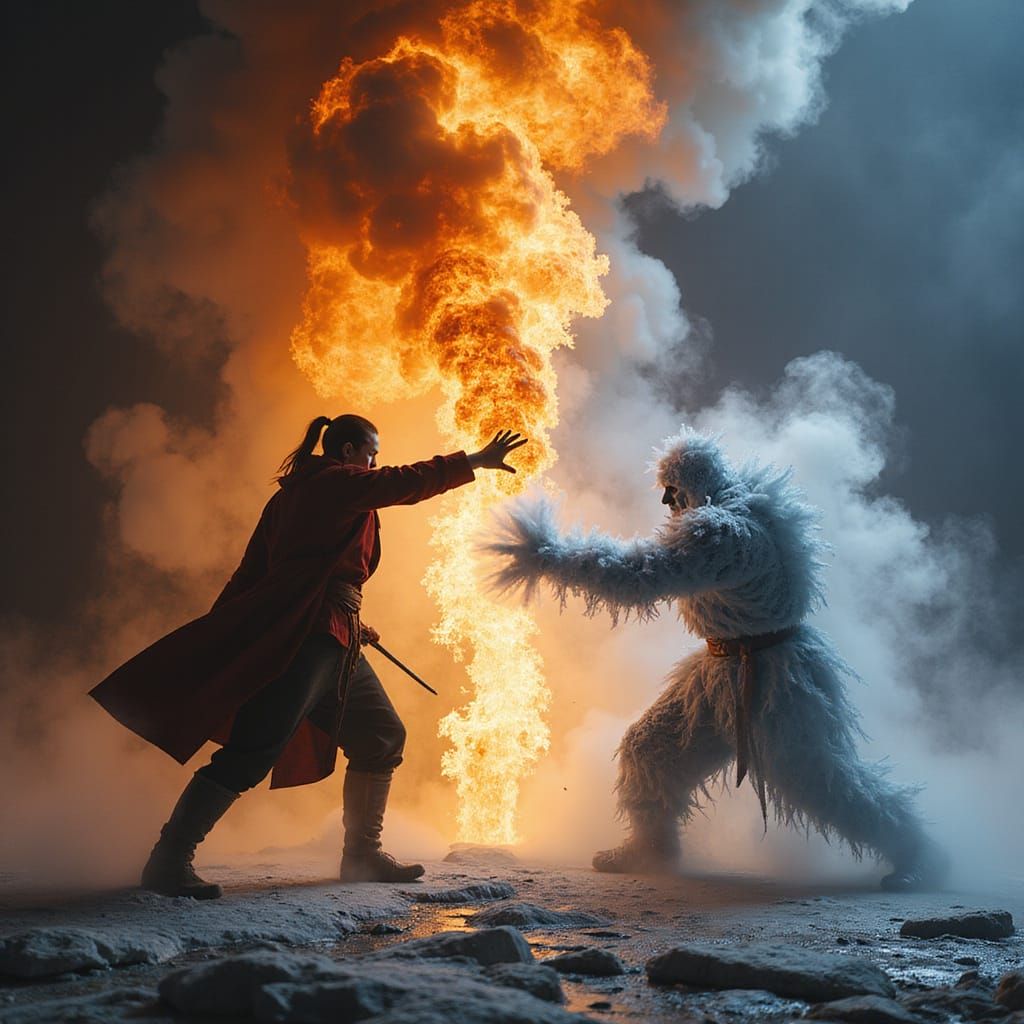 Epic Clash of Elemental Forces in a Swirling Vortex of Smoke