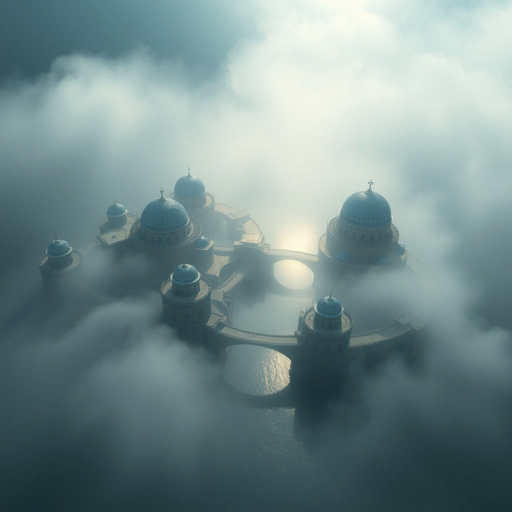 Mystical Lake City in Ethereal Mist: Matte Painting