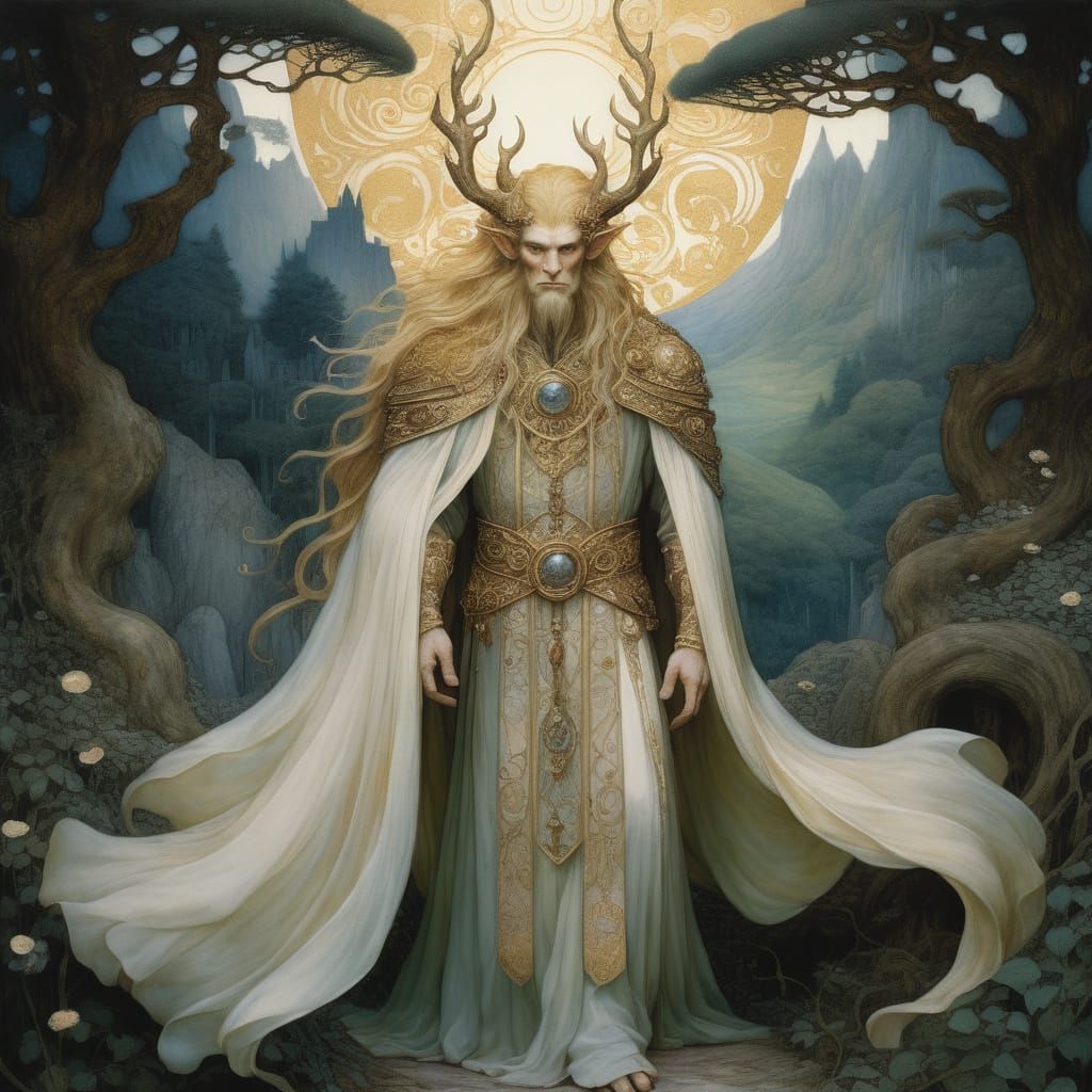 Regal Elf King in Art Nouveau Style