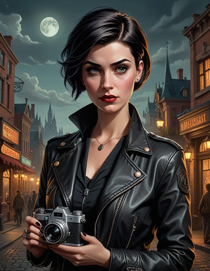 Gothic Investigator in Leather Jacket