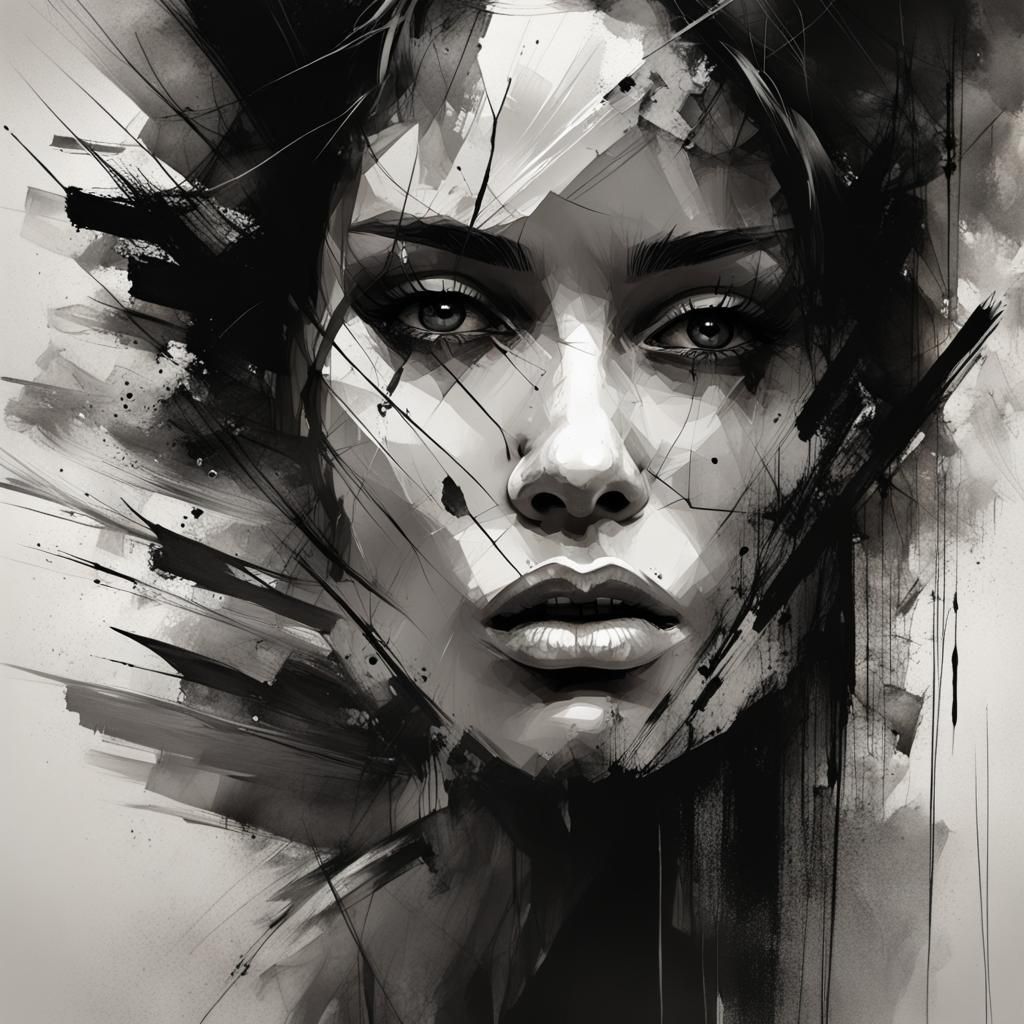 Fractured Portrait: Black and White Digital Art
