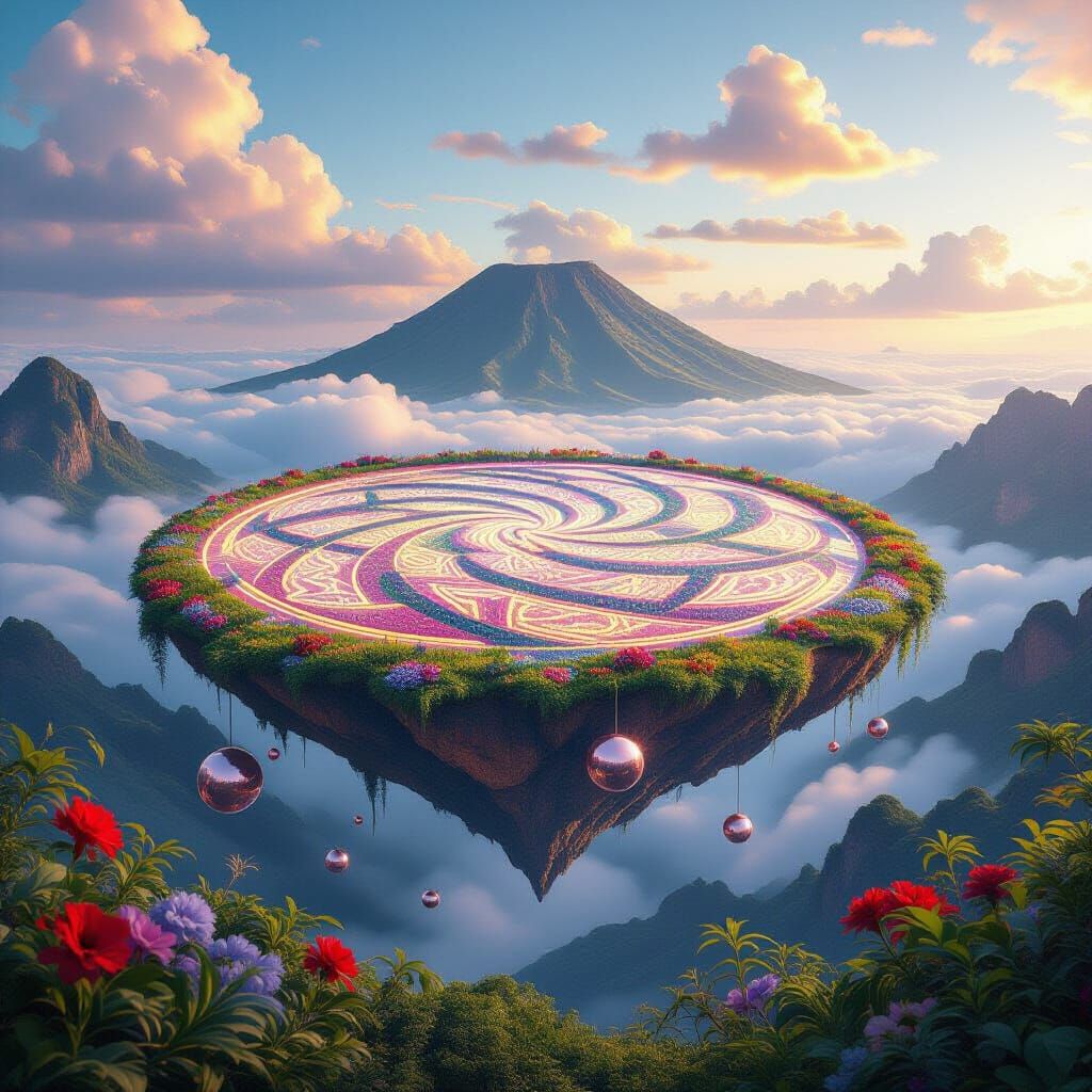 Floating Island Geoglyph with Rosy Spheres