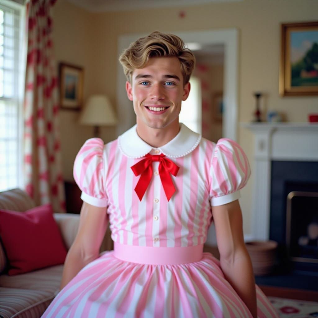 Man Crossdressing in Pink Striped Dress