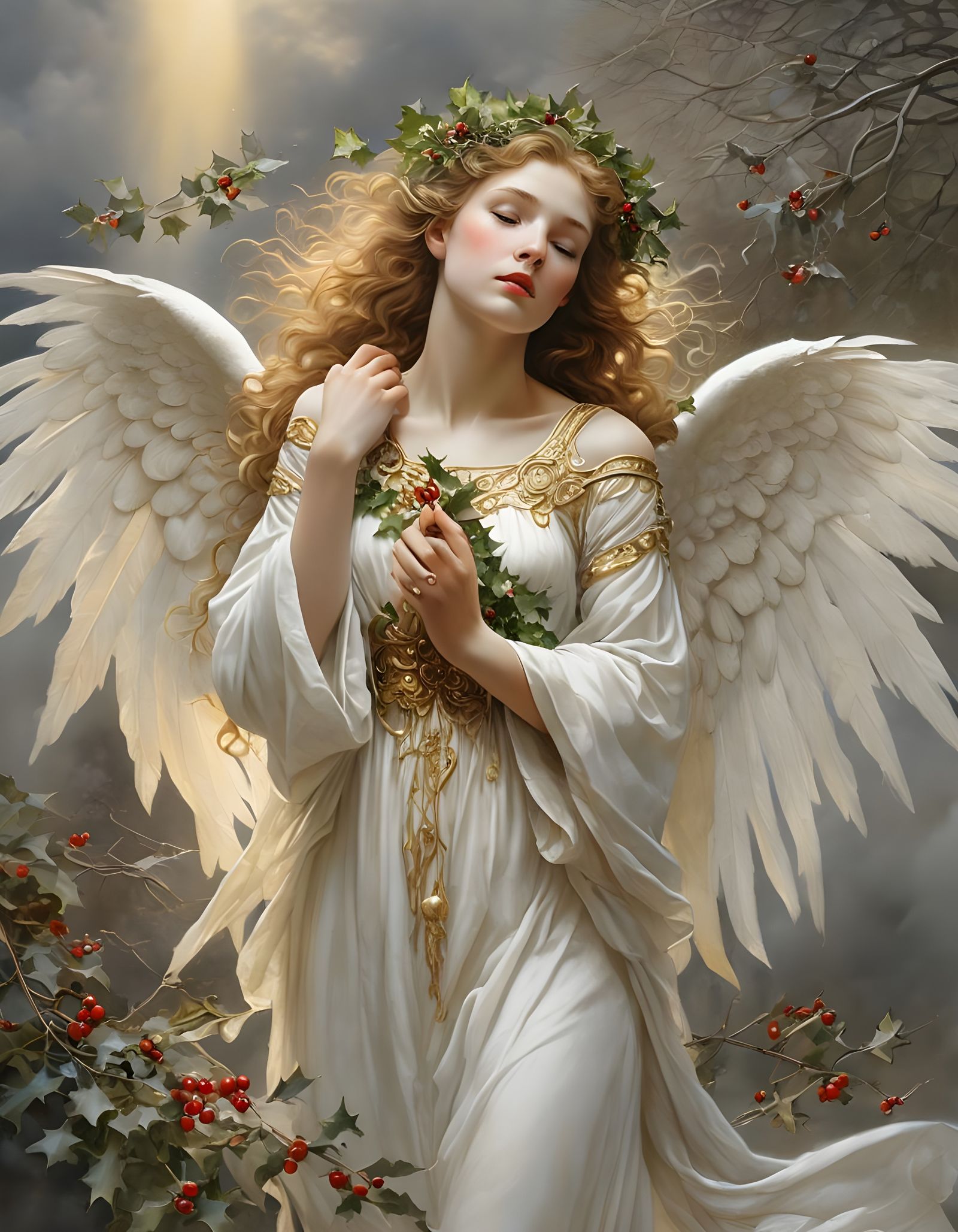 Romantic Christmas Angel in Soft Focus, Inspired by Klimt
