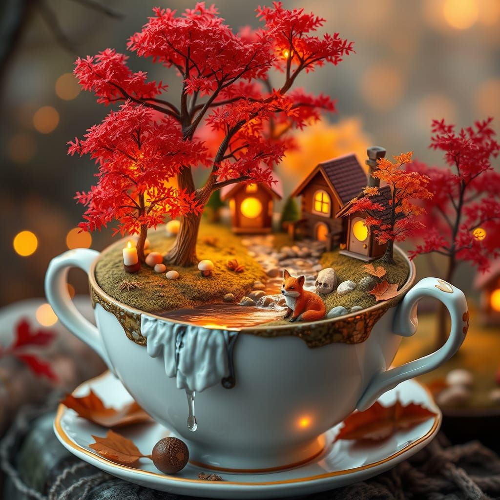 Autumn Fantasy World Inside a Teacup