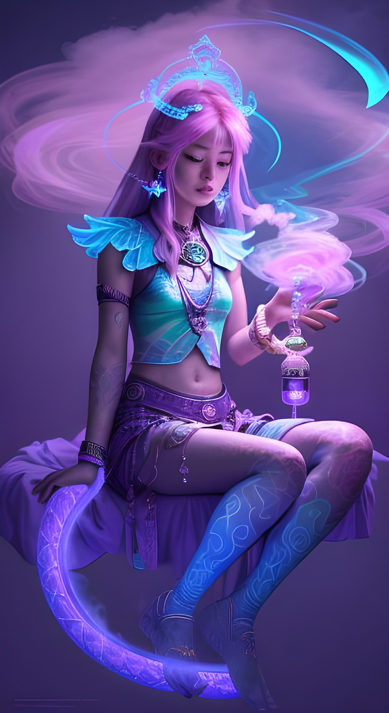 Goddess with Snake-Wrapped Bong in Cosmic Style