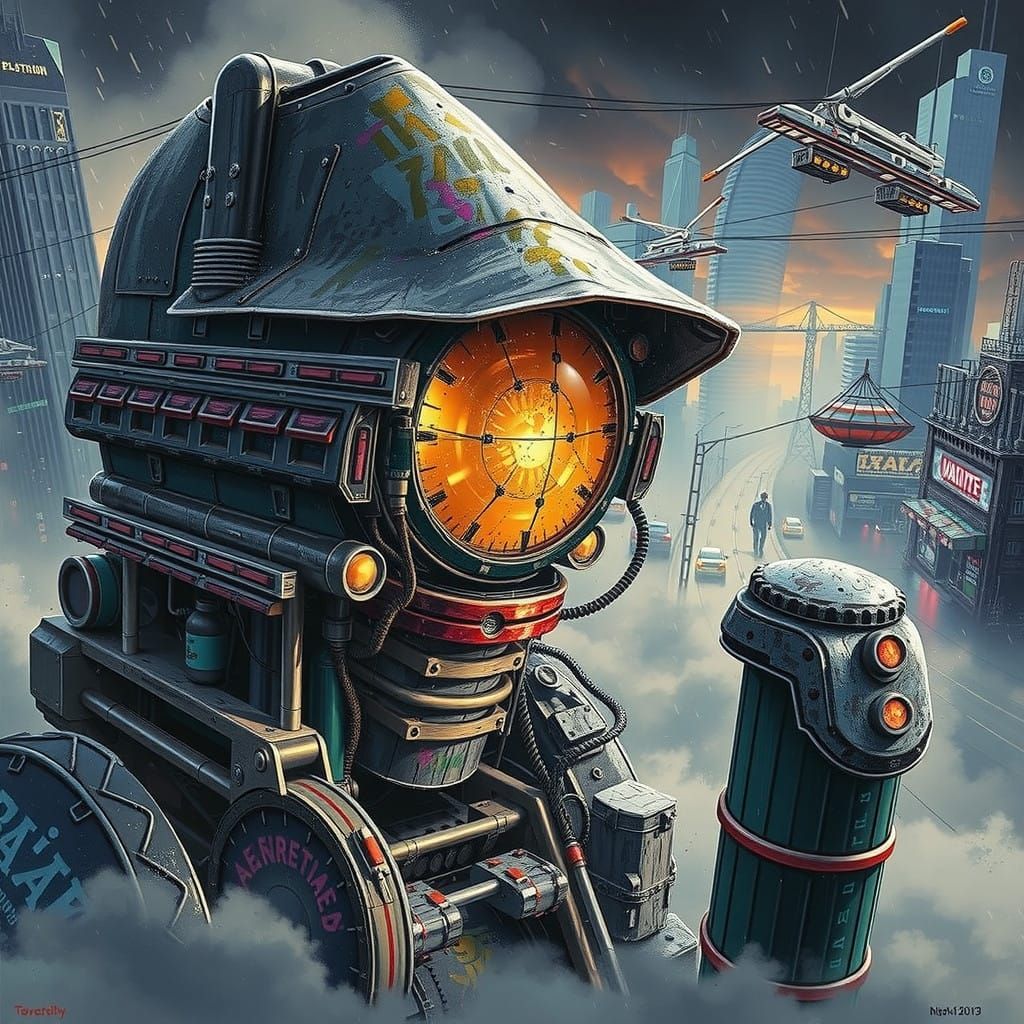 Vibrant Cyberpunk Cityscape at Dusk with Neon Lights and Spl...