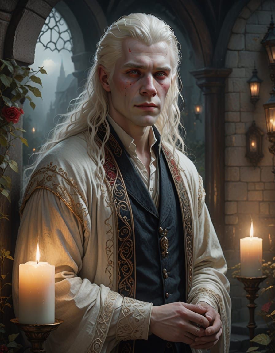 Ethereal Fantasy Portrait of a Tall Albino Man in Soft Light
