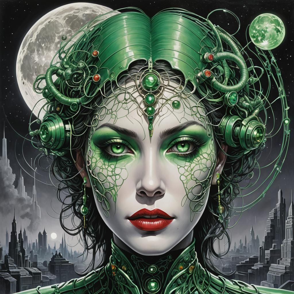 Retro Sci-Fi Metropolis on Mars with Ancient Ruins