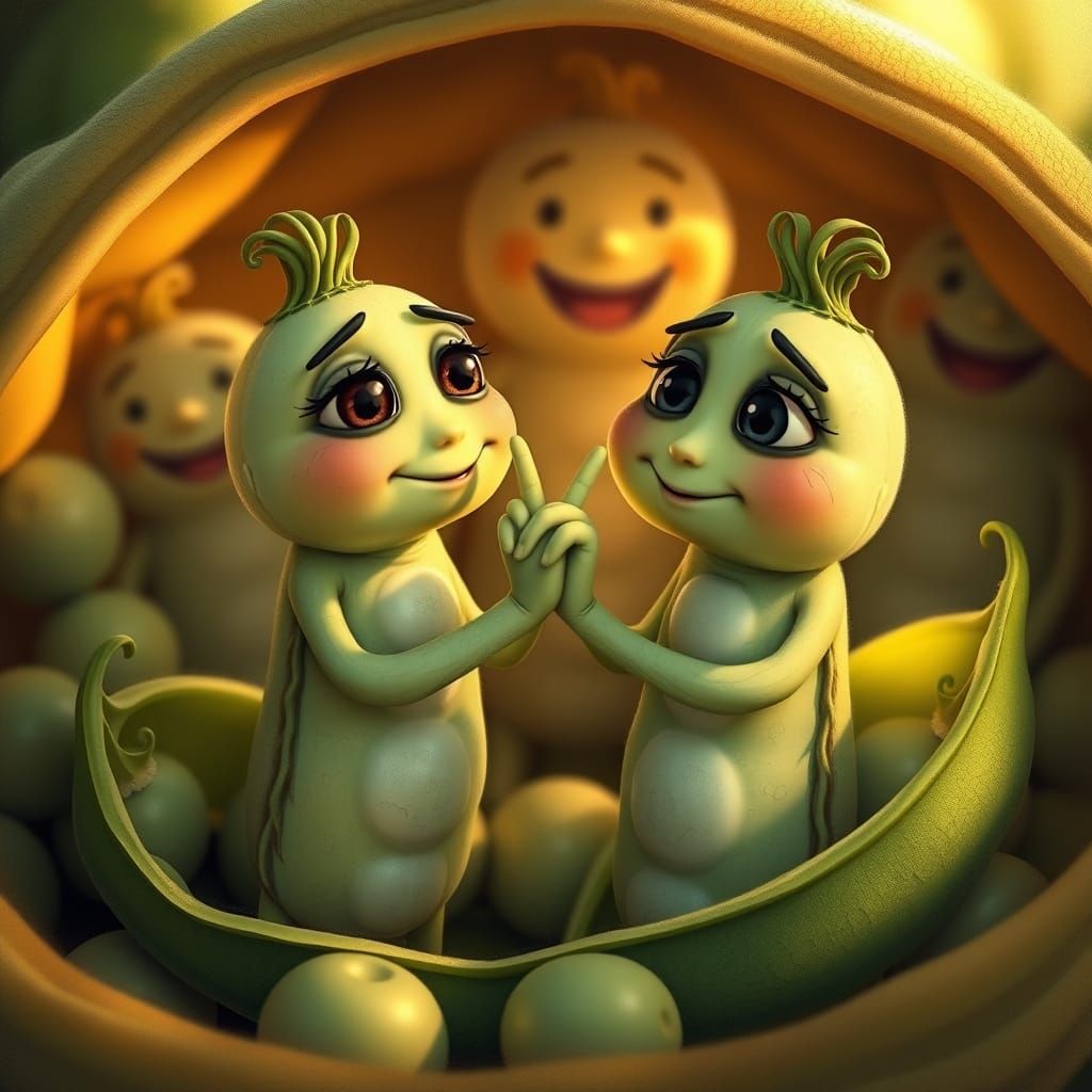 Semi-Realistic Peas Shake Hands in Peaceful Gesture