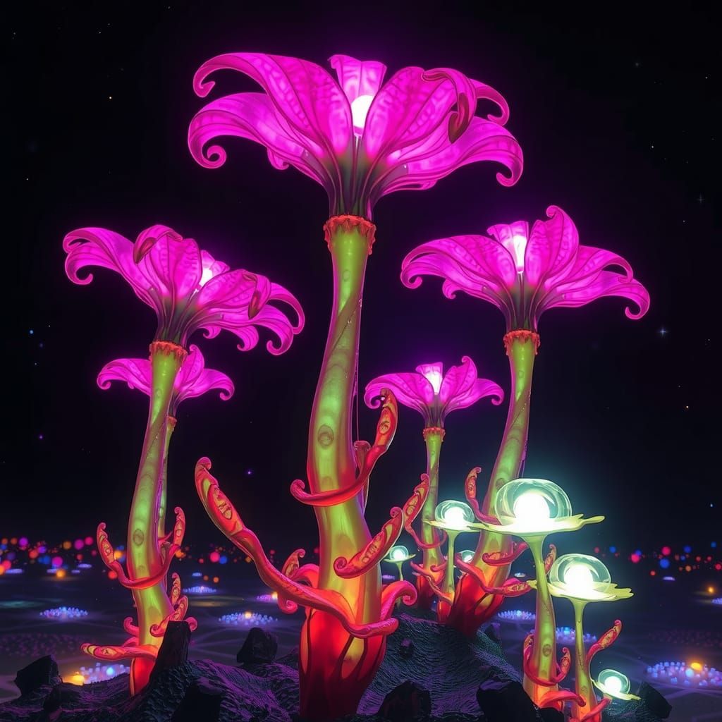 Bioluminescent Flora in a Mystical Alien Landscape