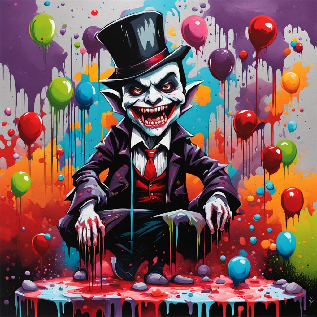 Street Art Vampire Birthday Celebration in Vibrant Graffiti